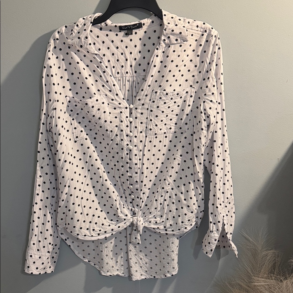 Velvet Heart White Button-Down Polka Dot Tie-Front Shirt